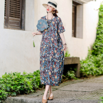 1024 New Summer Style Cotton Linen Dress with Pockets, Plus Size, Loose Fit, Over-the-Knee, Cotton Silk Long Dress, Item No. M2264 - Image 4