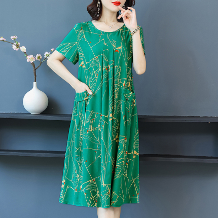 1025 Women's Summer Cotton Dress, 2026 New Style, Plus Size, Long Dress for Middle-Aged and Elderly Women, No. M2264
