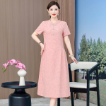 1011 New summer mid-length cotton linen short-sleeved dress for middle-aged and elderly women, slim fit, plus size, elegant style, item number 4182. - Image 8