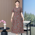1011 New summer mid-length cotton linen short-sleeved dress for middle-aged and elderly women, slim fit, plus size, elegant style, item number 4182. - Image 9