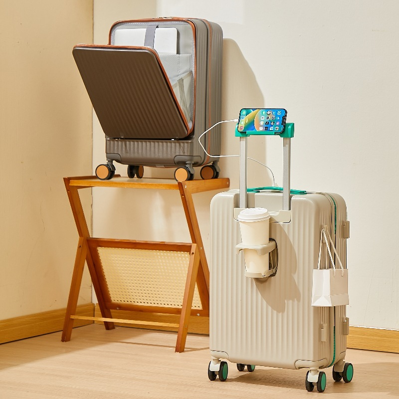 5187fd7d38bea010494c38e5fc4f105f 1017 New front-opening carry-on suitcase, trolley case, multi-functional, large-capacity, combination lock case, sturdy and durable. Item No. 0234 - Image 1