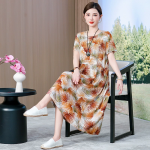 1106 New summer cotton short-sleeved dress for middle-aged and elderly women, mid-length, stylish printed synthetic cotton dress, item number 8940. - Image 7