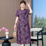1011 New summer mid-length cotton linen short-sleeved dress for middle-aged and elderly women, slim fit, plus size, elegant style, item number 4182. - Image 6
