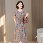 1108 Women's Summer Floral Cotton Dress, 2026 New Style, Mid-Length, Loose Fit, Short Sleeve, Artificial Cotton Dress, Slimming Design, Item Number AS1117 - Image 3
