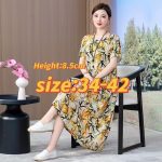 1106 New summer cotton short-sleeved dress for middle-aged and elderly women, mid-length, stylish printed synthetic cotton dress, item number 8940.