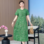 1011 New summer mid-length cotton linen short-sleeved dress for middle-aged and elderly women, slim fit, plus size, elegant style, item number 4182. - Image 5