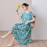 1106 New summer cotton short-sleeved dress for middle-aged and elderly women, mid-length, stylish printed synthetic cotton dress, item number 8940. - Image 10