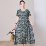 1106 New summer cotton short-sleeved dress for middle-aged and elderly women, mid-length, stylish printed synthetic cotton dress, item number 8940. - Image 4