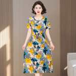 1108 Women's Summer Floral Cotton Dress, 2026 New Style, Mid-Length, Loose Fit, Short Sleeve, Artificial Cotton Dress, Slimming Design, Item Number AS1117 - Image 2