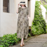 1024 New Summer Style Cotton Linen Dress with Pockets, Plus Size, Loose Fit, Over-the-Knee, Cotton Silk Long Dress, Item No. M2264