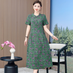 1011 New summer mid-length cotton linen short-sleeved dress for middle-aged and elderly women, slim fit, plus size, elegant style, item number 4182. - Image 4